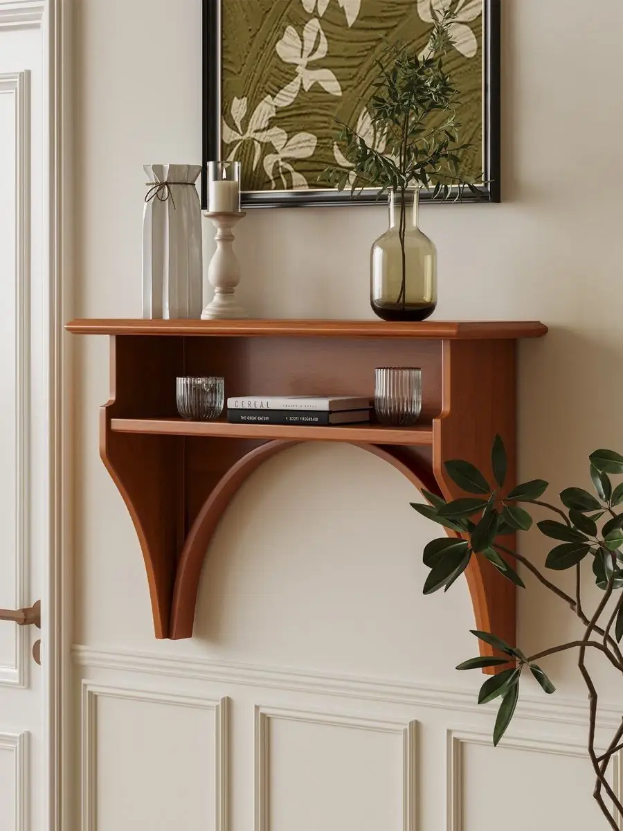 Final lifestyle view of the arched wall-mounted display console