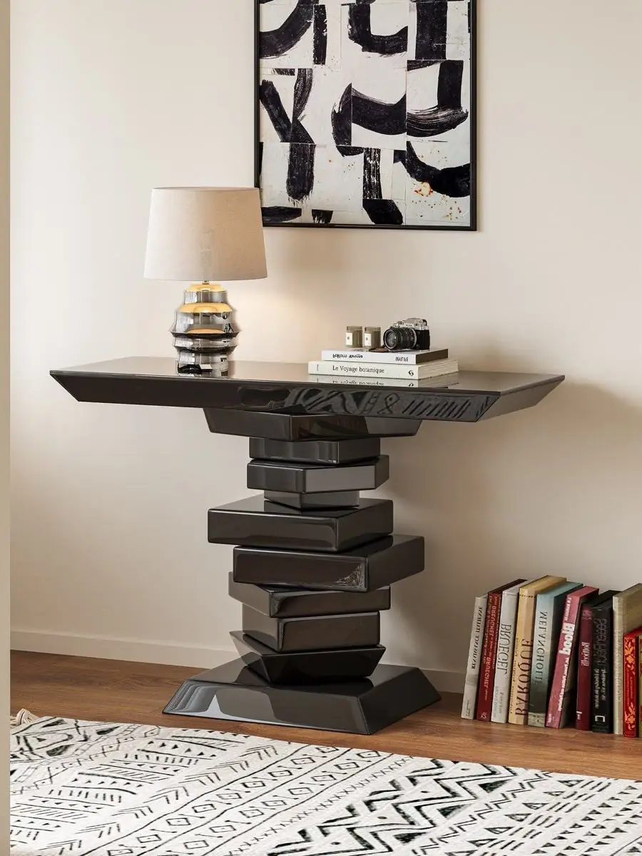 Material and form study of the sculptural stacked-volume console table