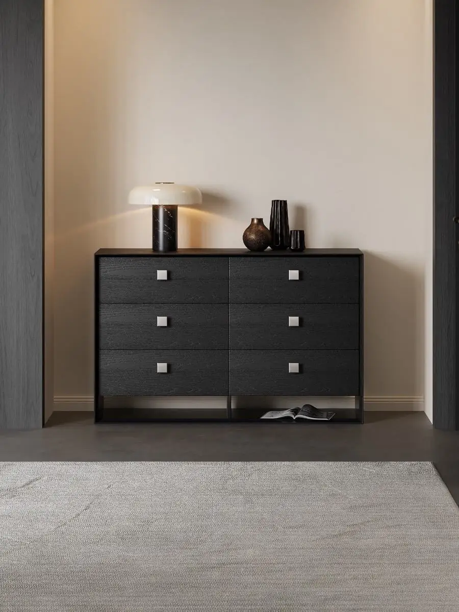 Closer product view of the charcoal timber six-drawer dresser