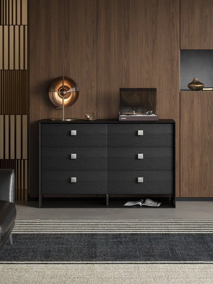 charcoal timber six-drawer dresser shown in a second interior setting
