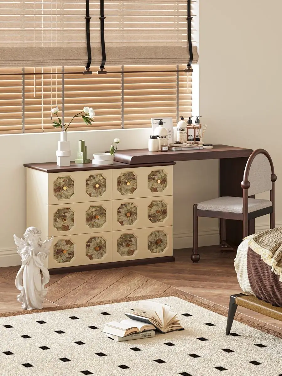 Dressing table staged in a softly lit bedroom