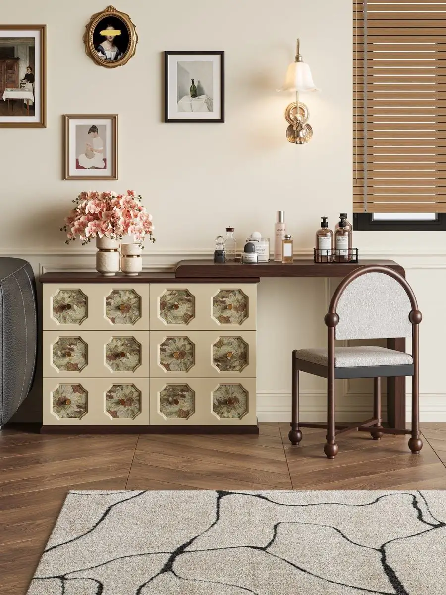 Side view emphasizing the dark walnut structure