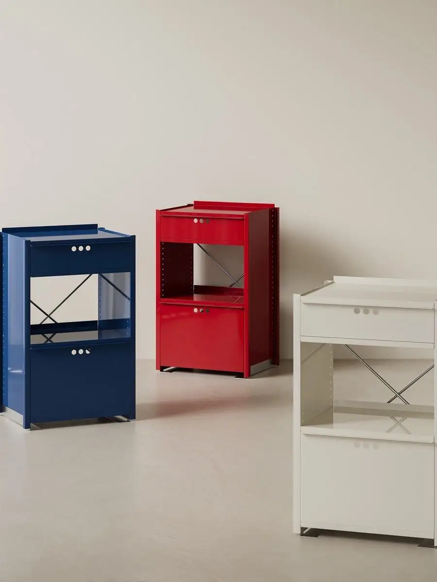 Alternate room view of the colour-led mobile metal utility cabinet