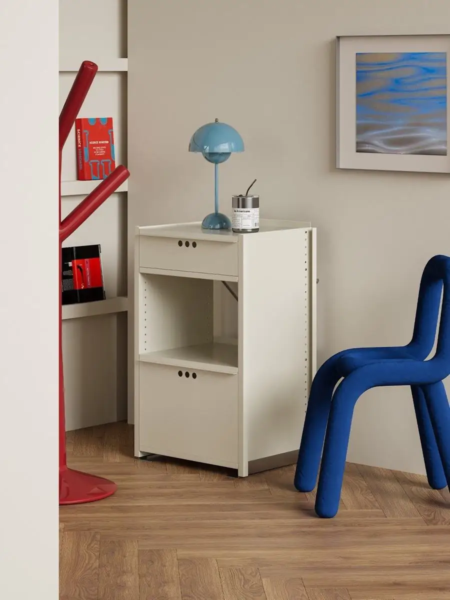 Closer product view of the colour-led mobile metal utility cabinet