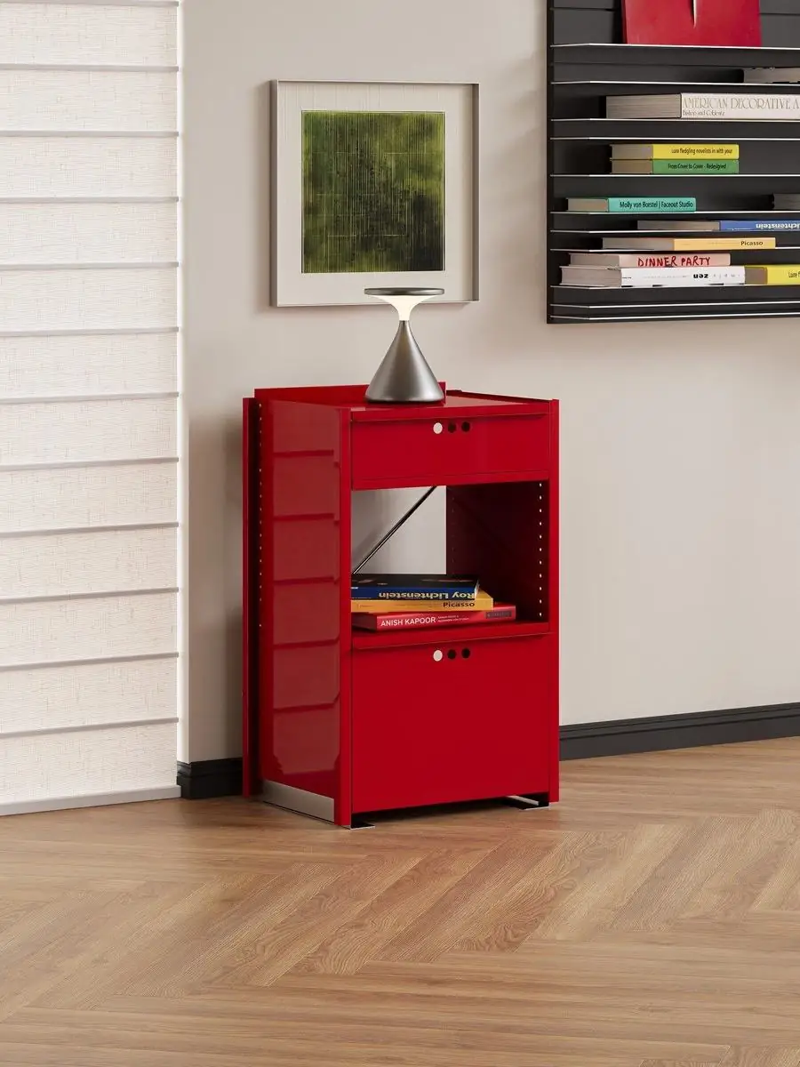 colour-led mobile metal utility cabinet shown in a second interior setting