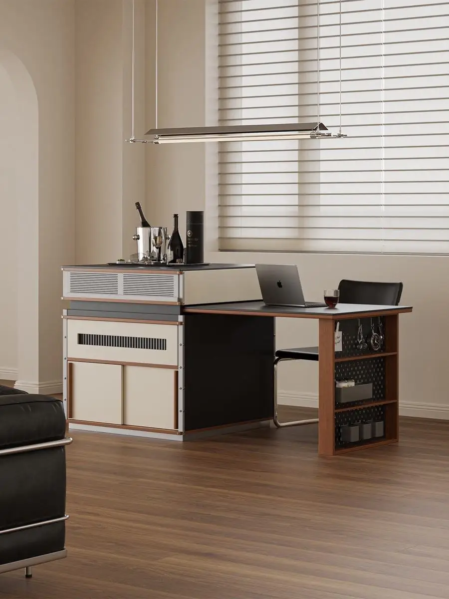 Walnut rails and cream drawer fronts shown at room scale
