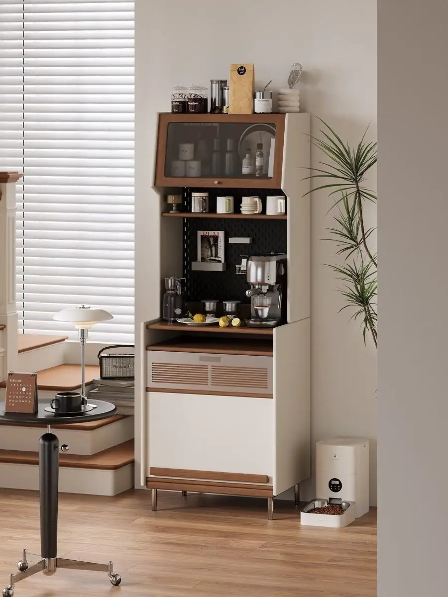 Alternate room view of the freestanding vertical coffee station cabinet