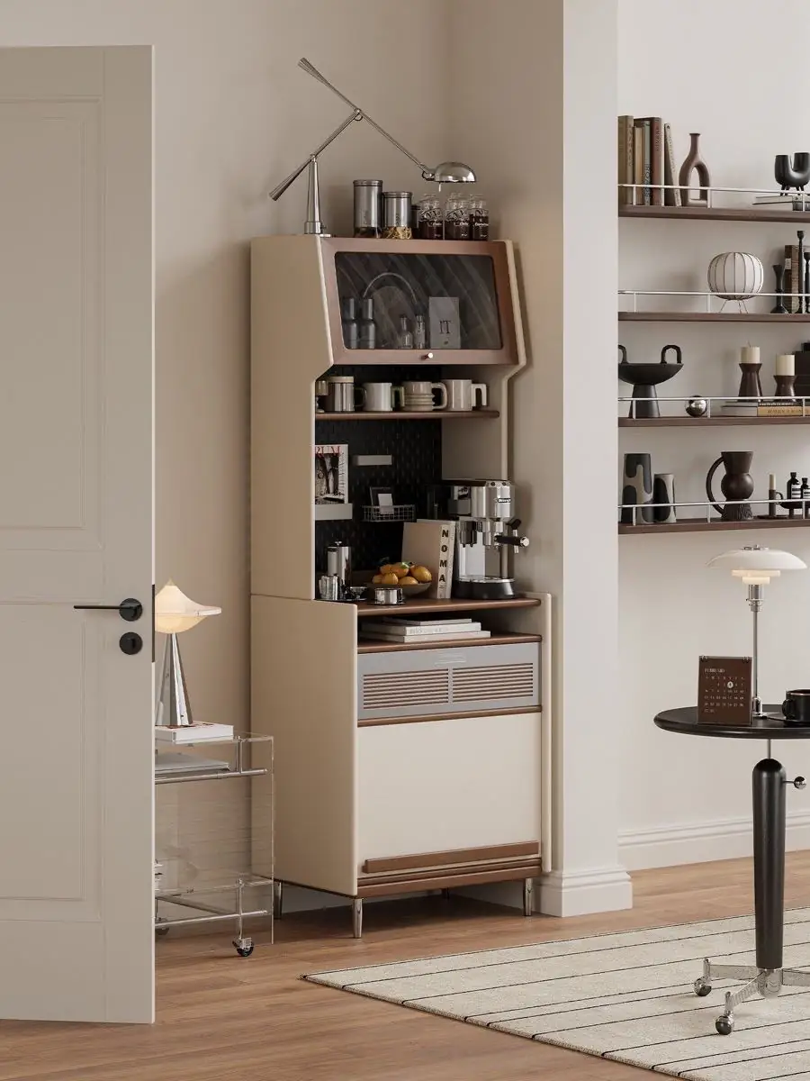 Closer product view of the freestanding vertical coffee station cabinet