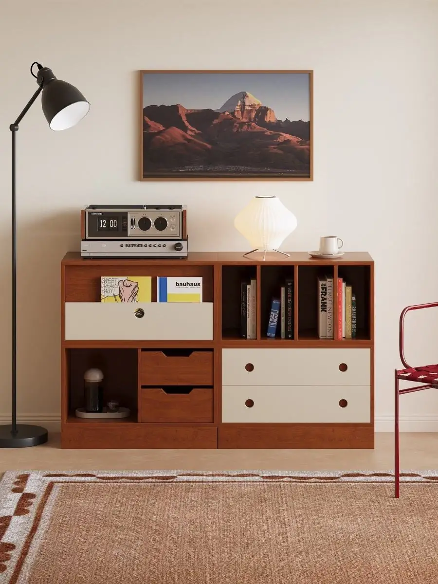 Alternate room view of the modular timber-grid sideboard