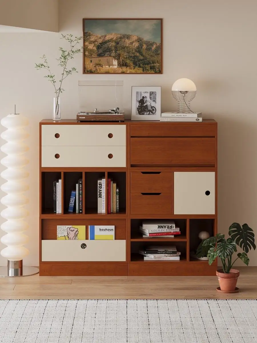 Material and form study of the modular timber-grid sideboard