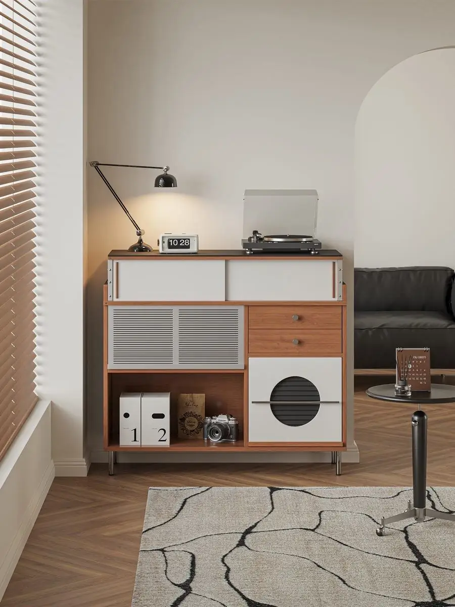 Three-quarter view of the broad multifunction console