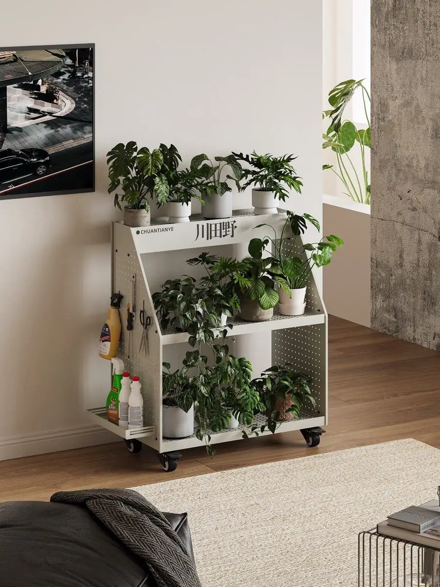 Two mobile plant trolley finish variants presented in a studio setting