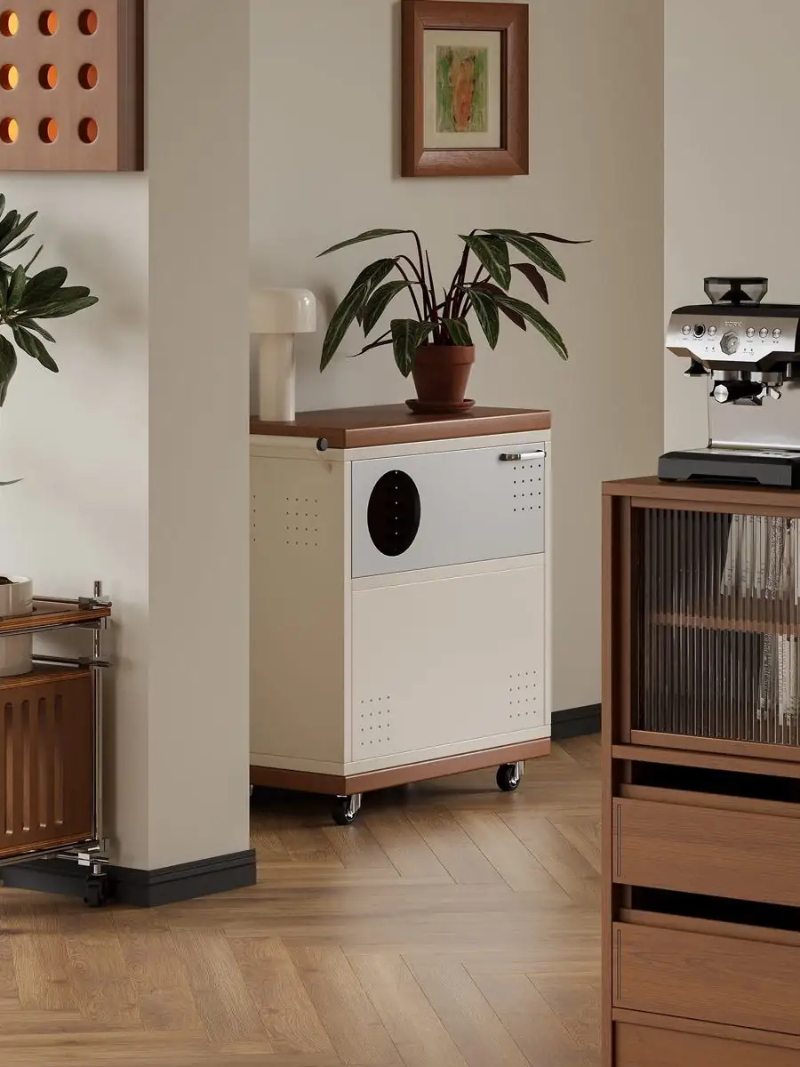 ventilated mobile pet care cabinet presented in a styled residential interior