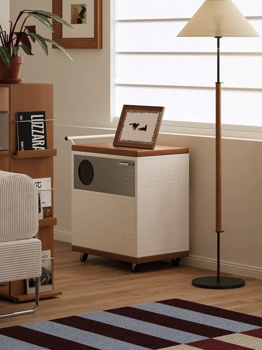 ventilated mobile pet care cabinet shown in a second interior setting