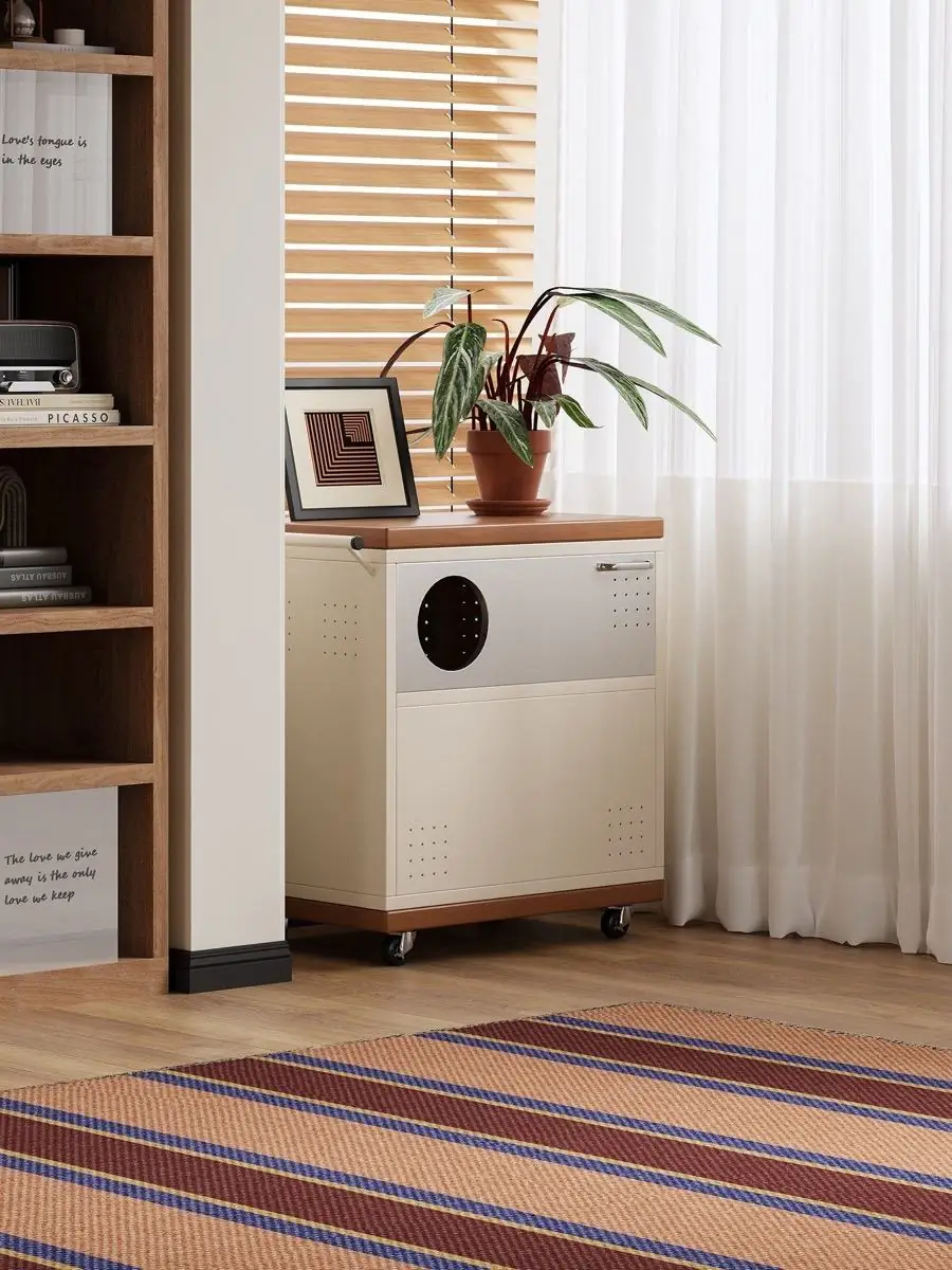 Final lifestyle view of the ventilated mobile pet care cabinet