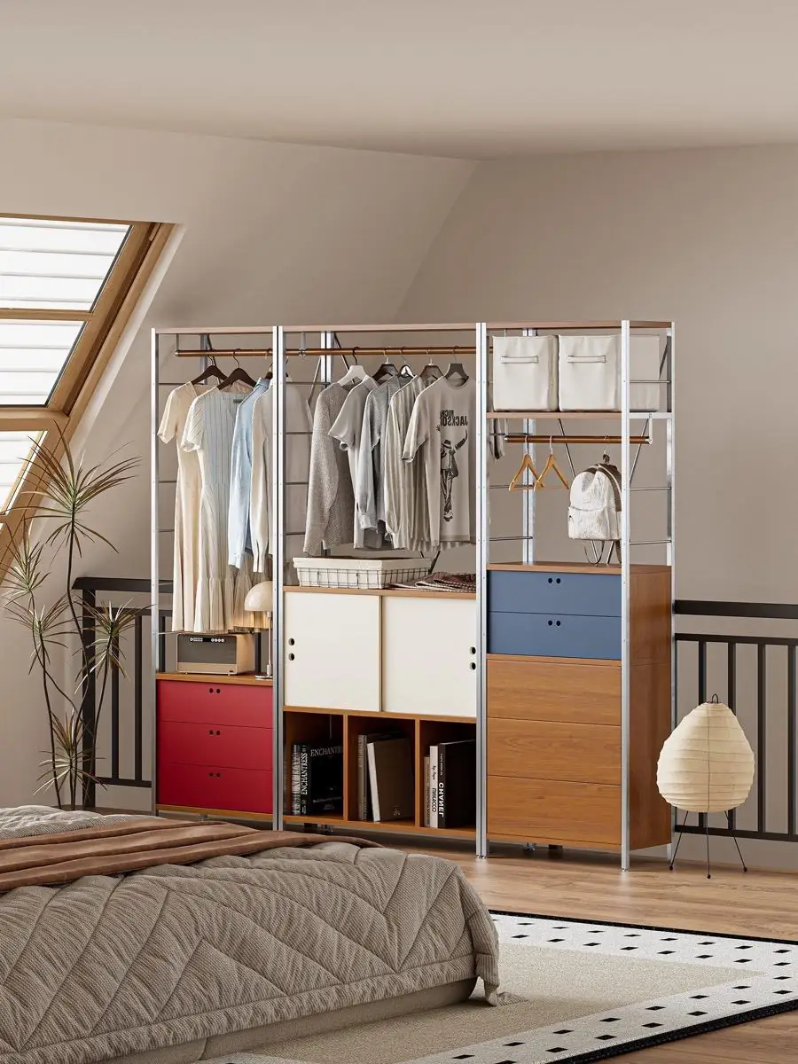 Three-quarter view of the modular garment rack
