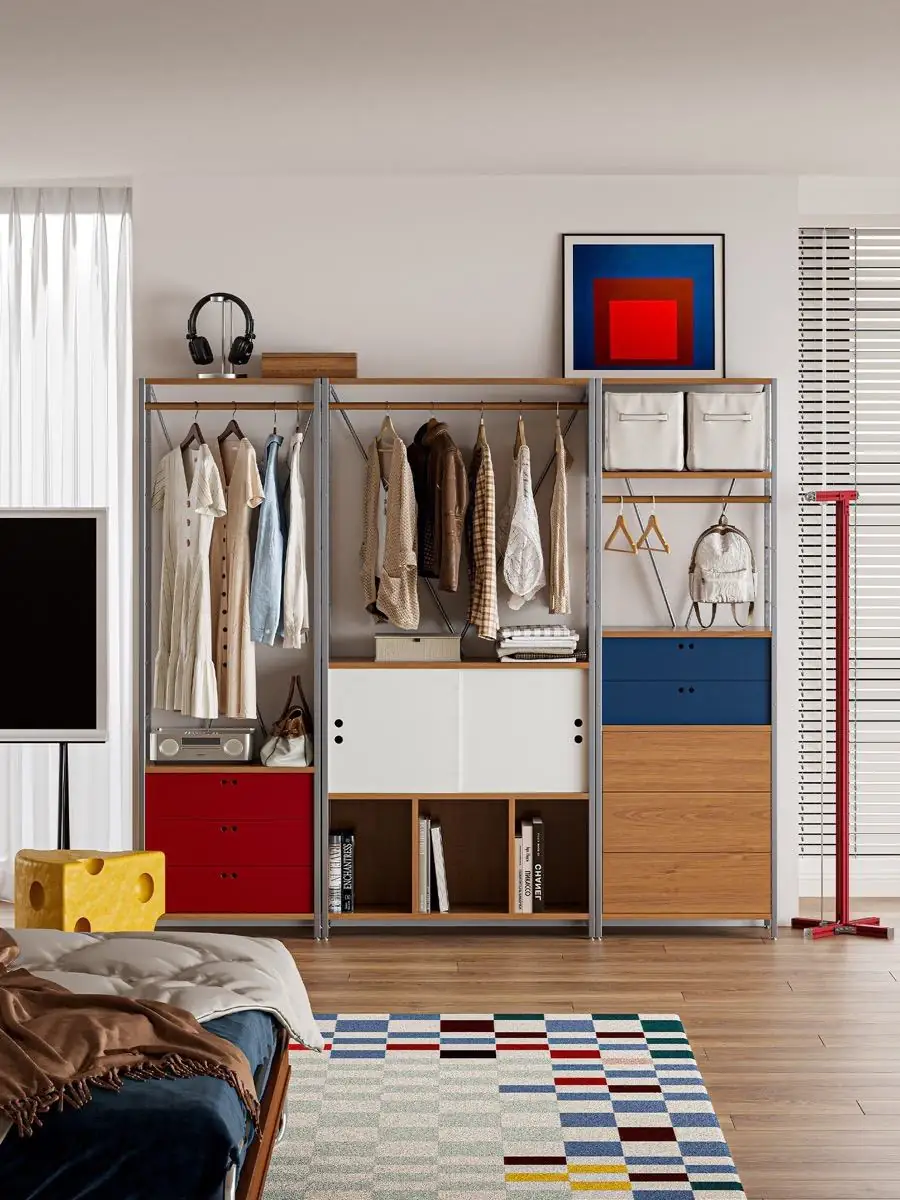 Shelf and drawer configuration of the open wardrobe
