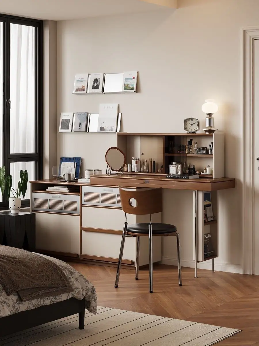 modular ivory and walnut vanity console shown in a second interior setting