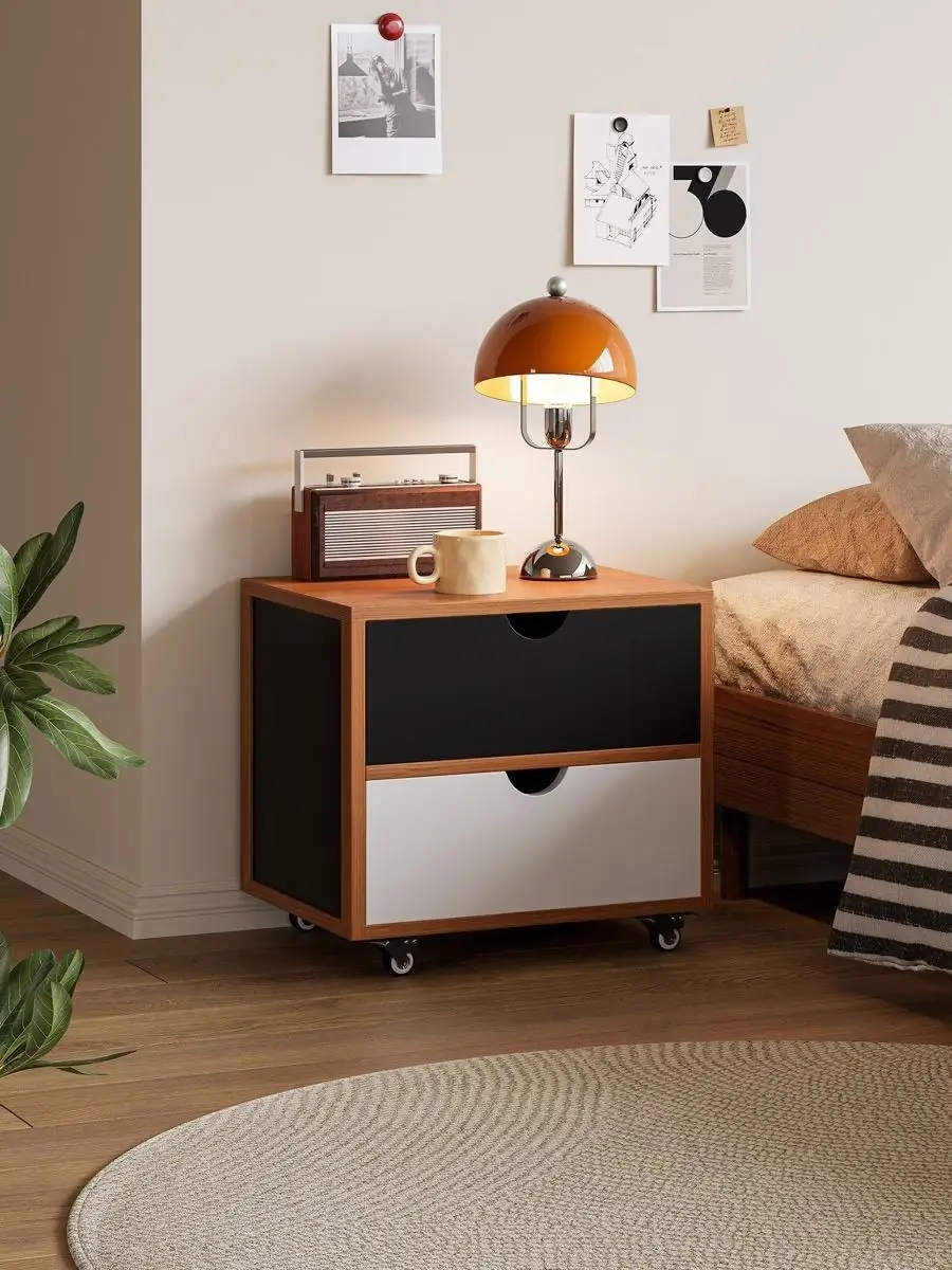 Closer product view of the colour-blocked mobile bedside drawer unit