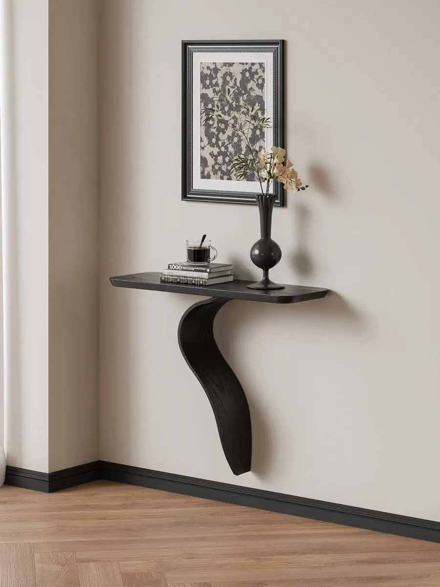 Closer product view of the sculptural S-curve floating wall console