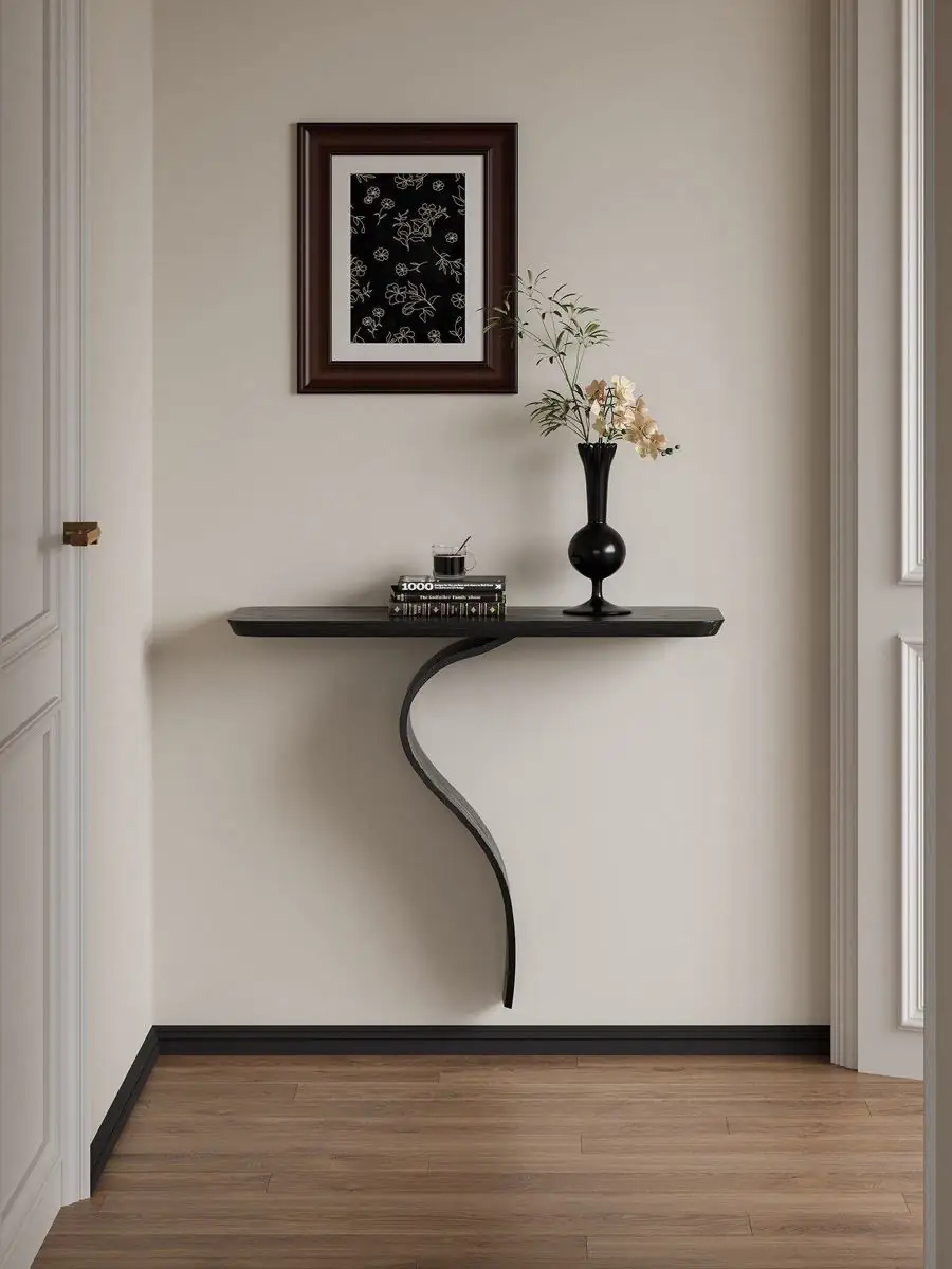 Material and form study of the sculptural S-curve floating wall console