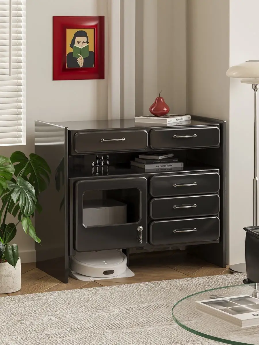 multifunction home-office service console shown with surrounding furniture for scale