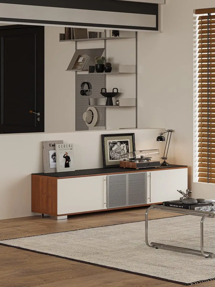 Material-focused view of the grille, timber and cream finishes