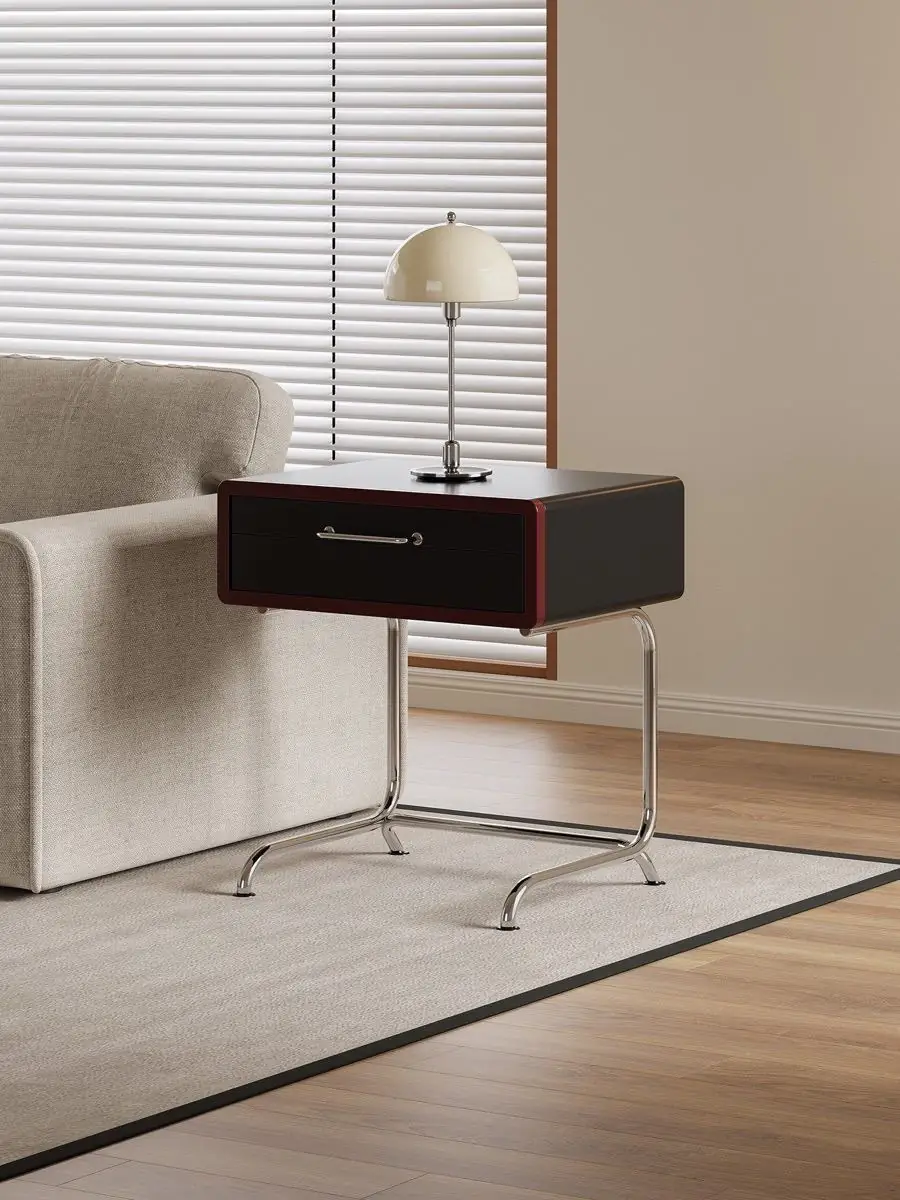 Material and form study of the colour-blocked tubular-frame nightstand