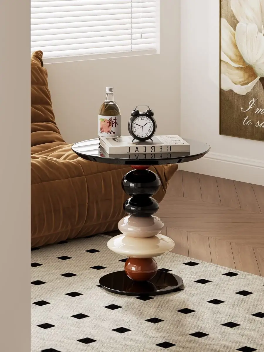 Alternate finish and lighting view of the sculptural table