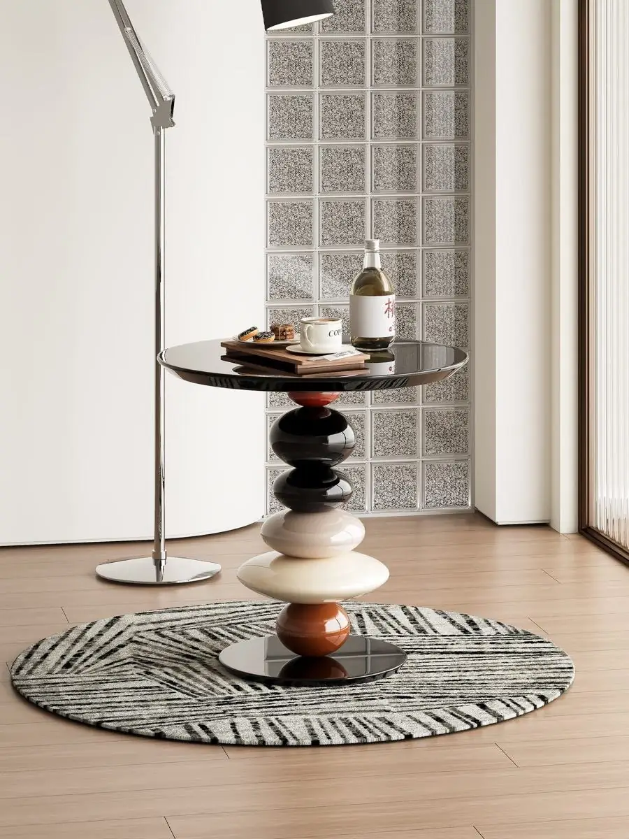 Final room-scale view of the totem side table