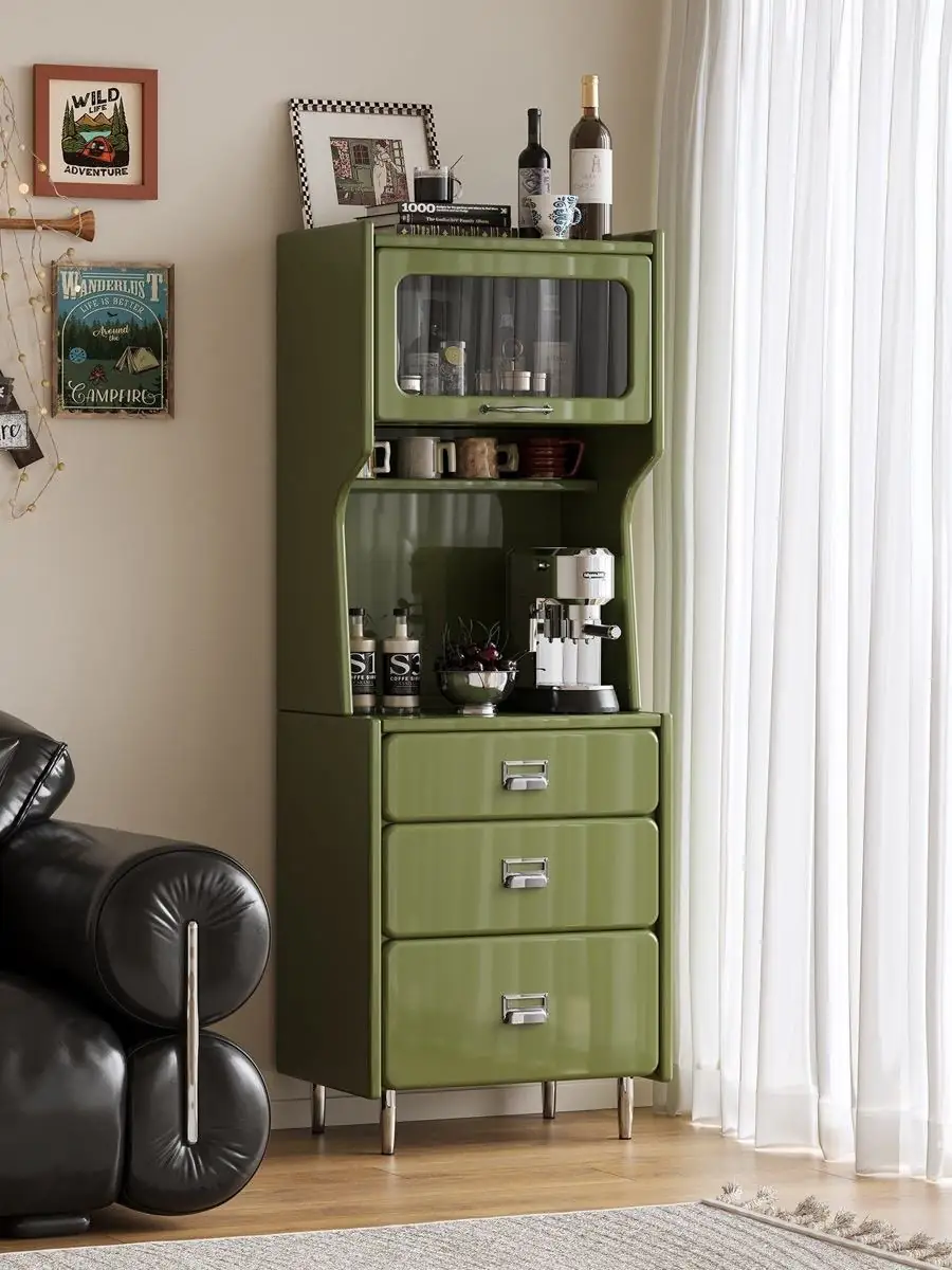 Final lifestyle view of the tall vertical beverage station cabinet