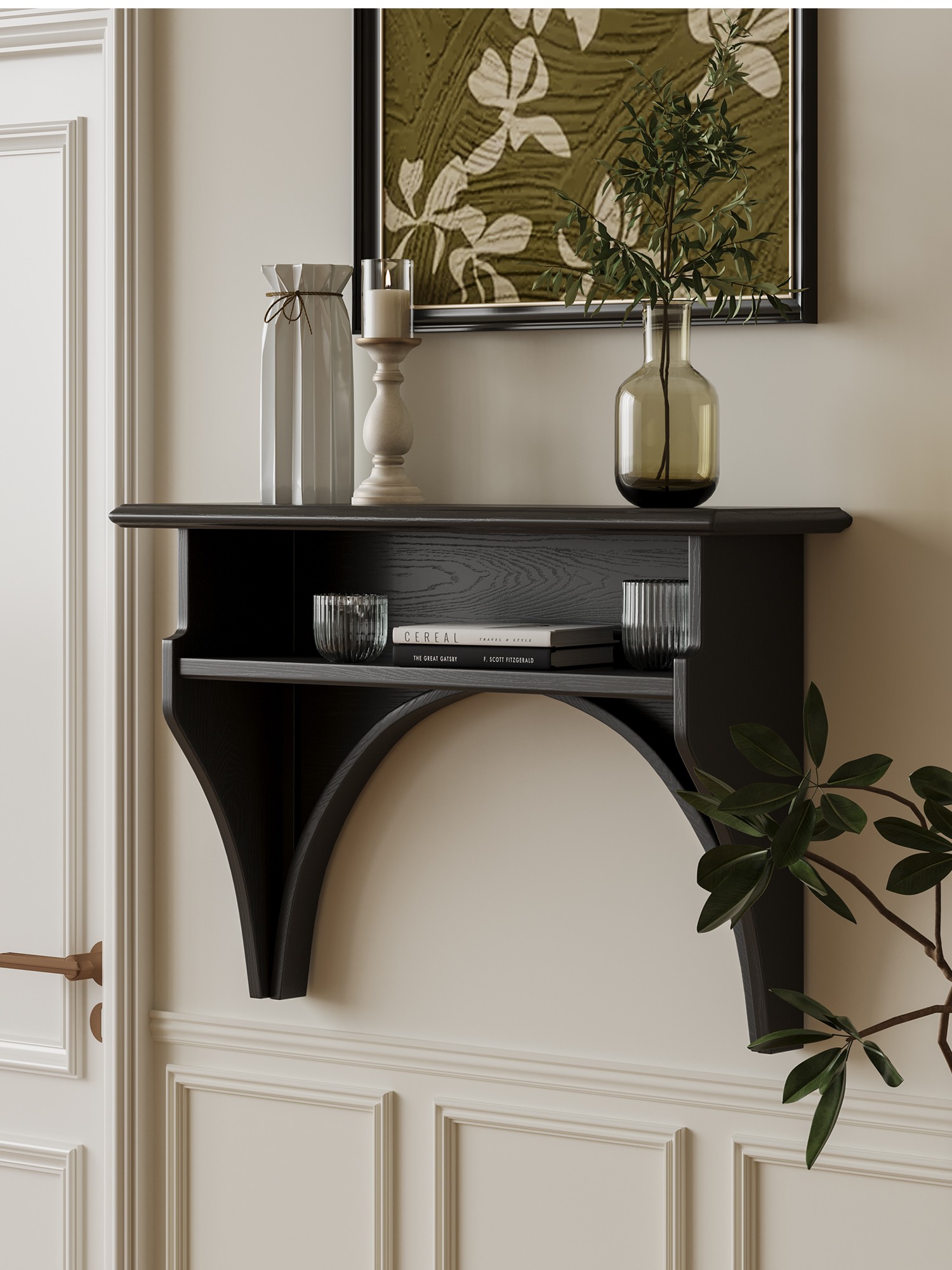 Alternate room view of the arched wall-mounted display console