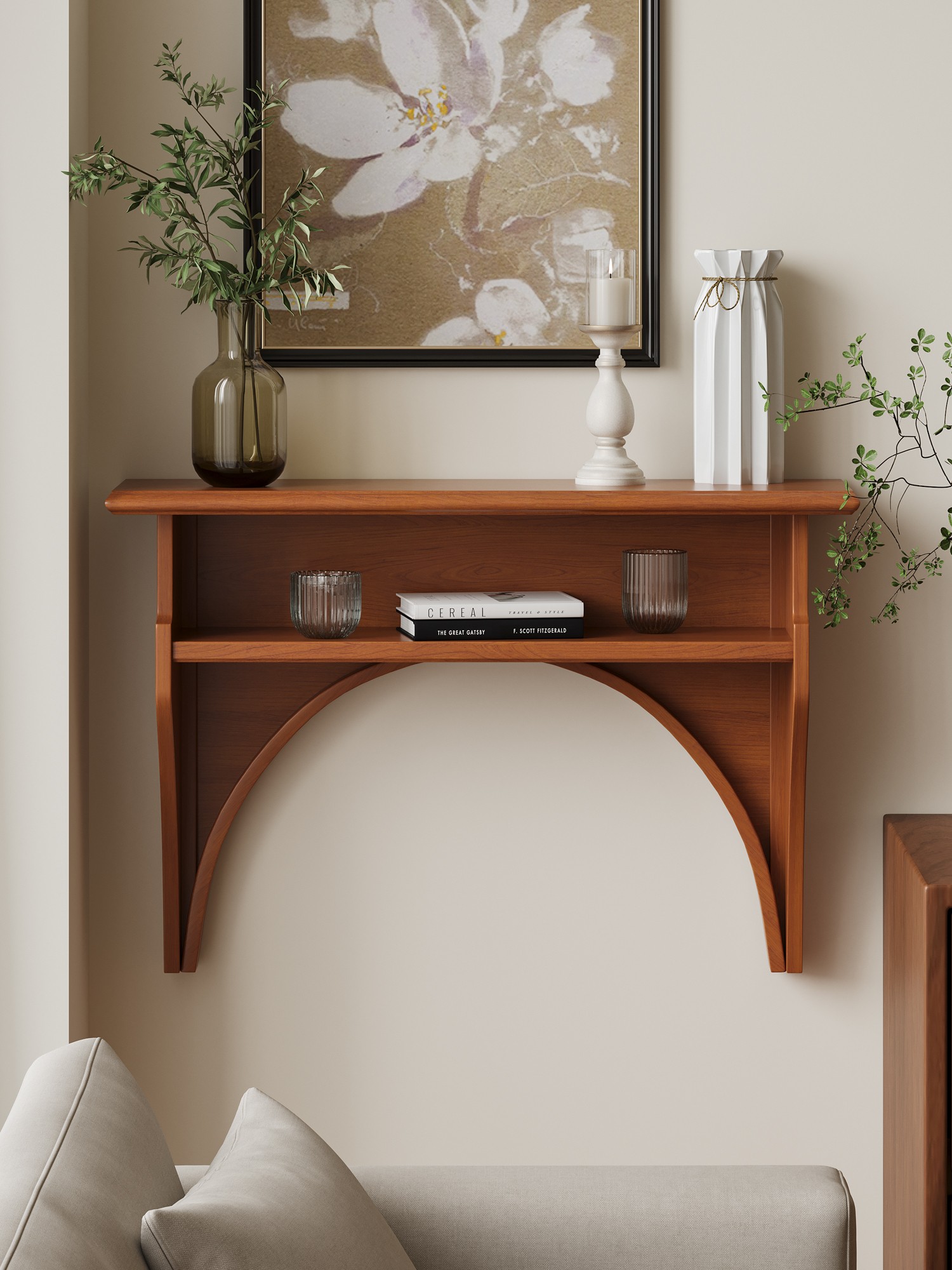 Material and form study of the arched wall-mounted display console