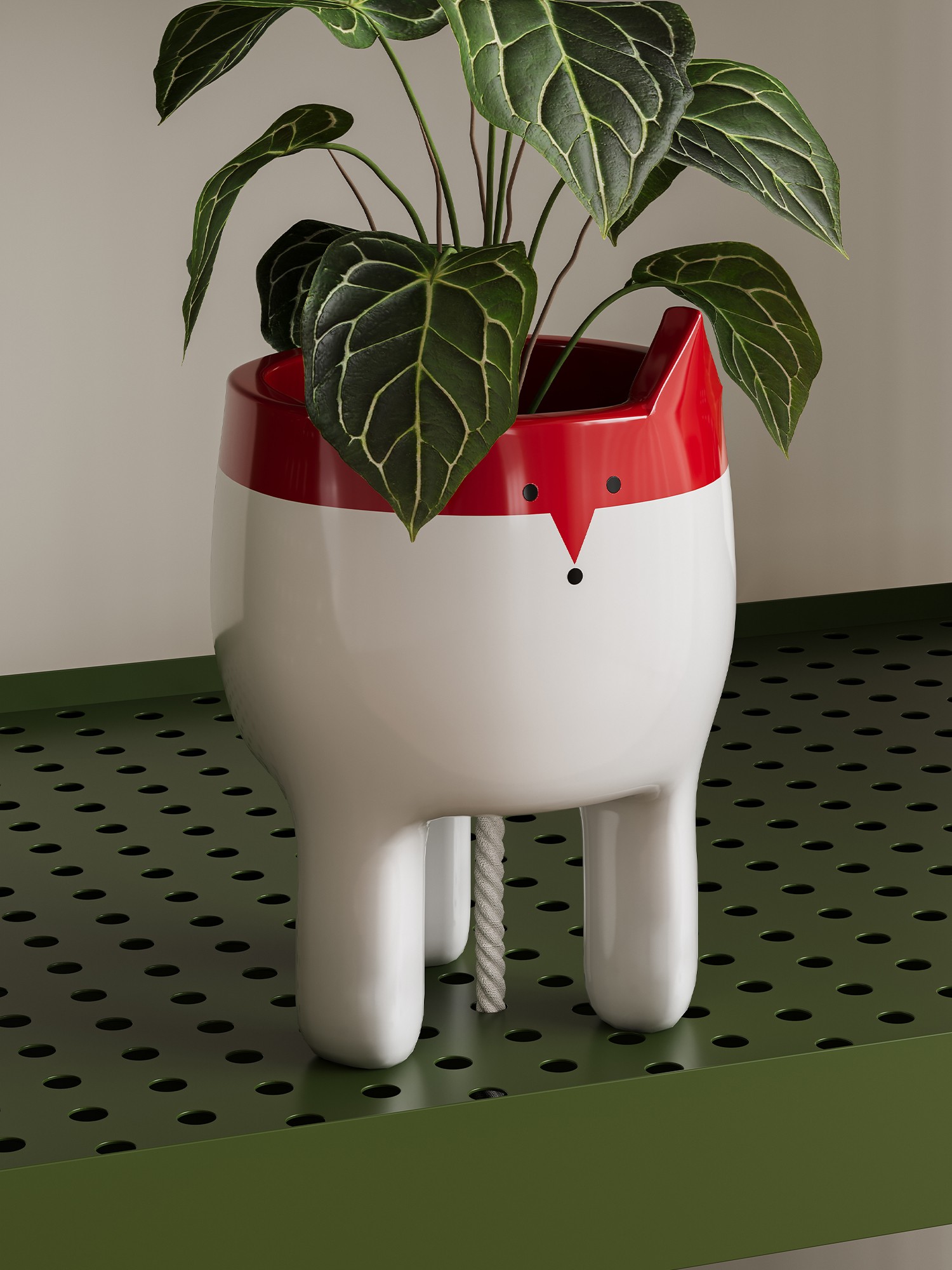 Caster and lower shelf detail of the wheeled plant stand