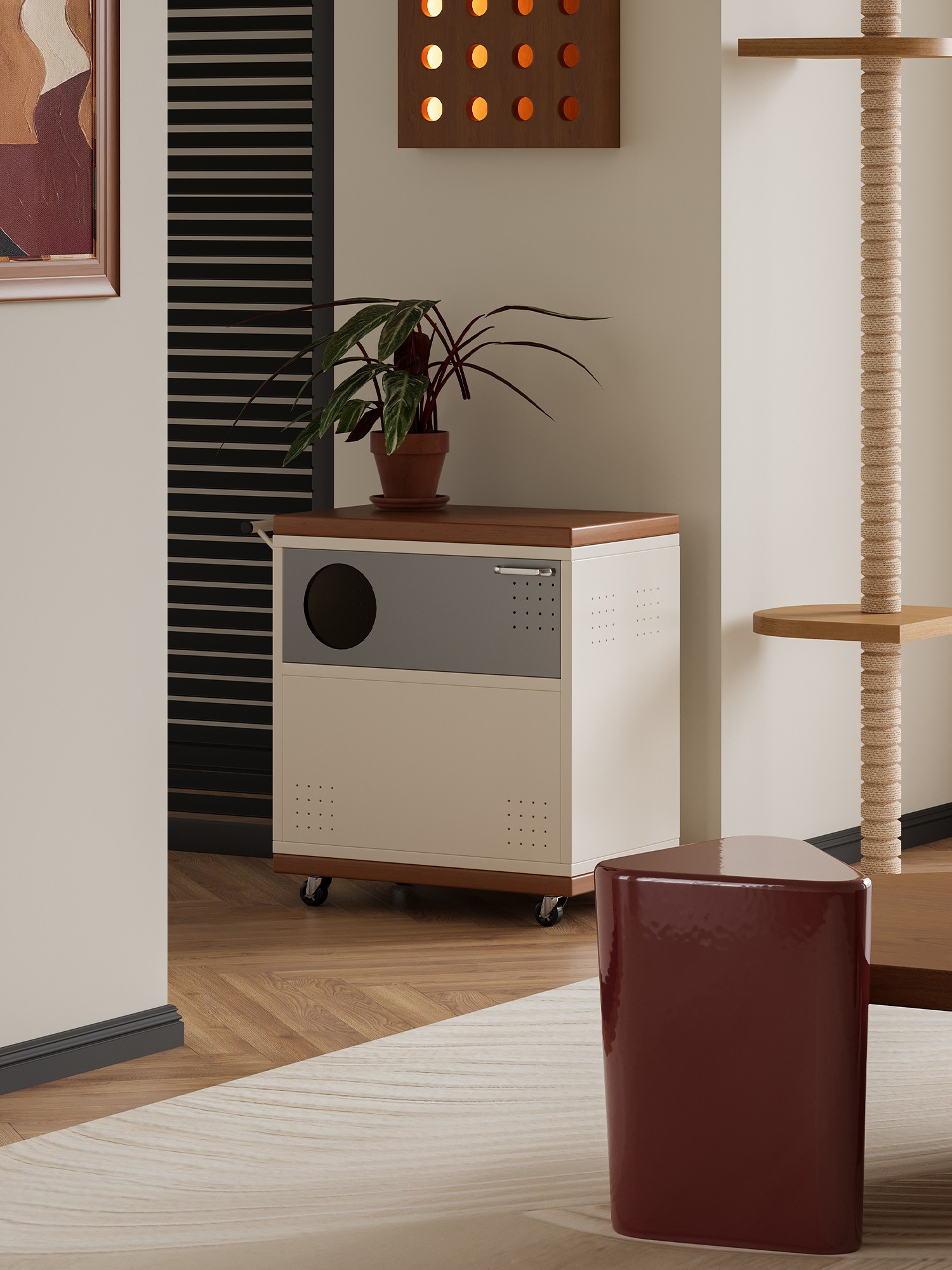 Alternate room view of the ventilated mobile pet care cabinet