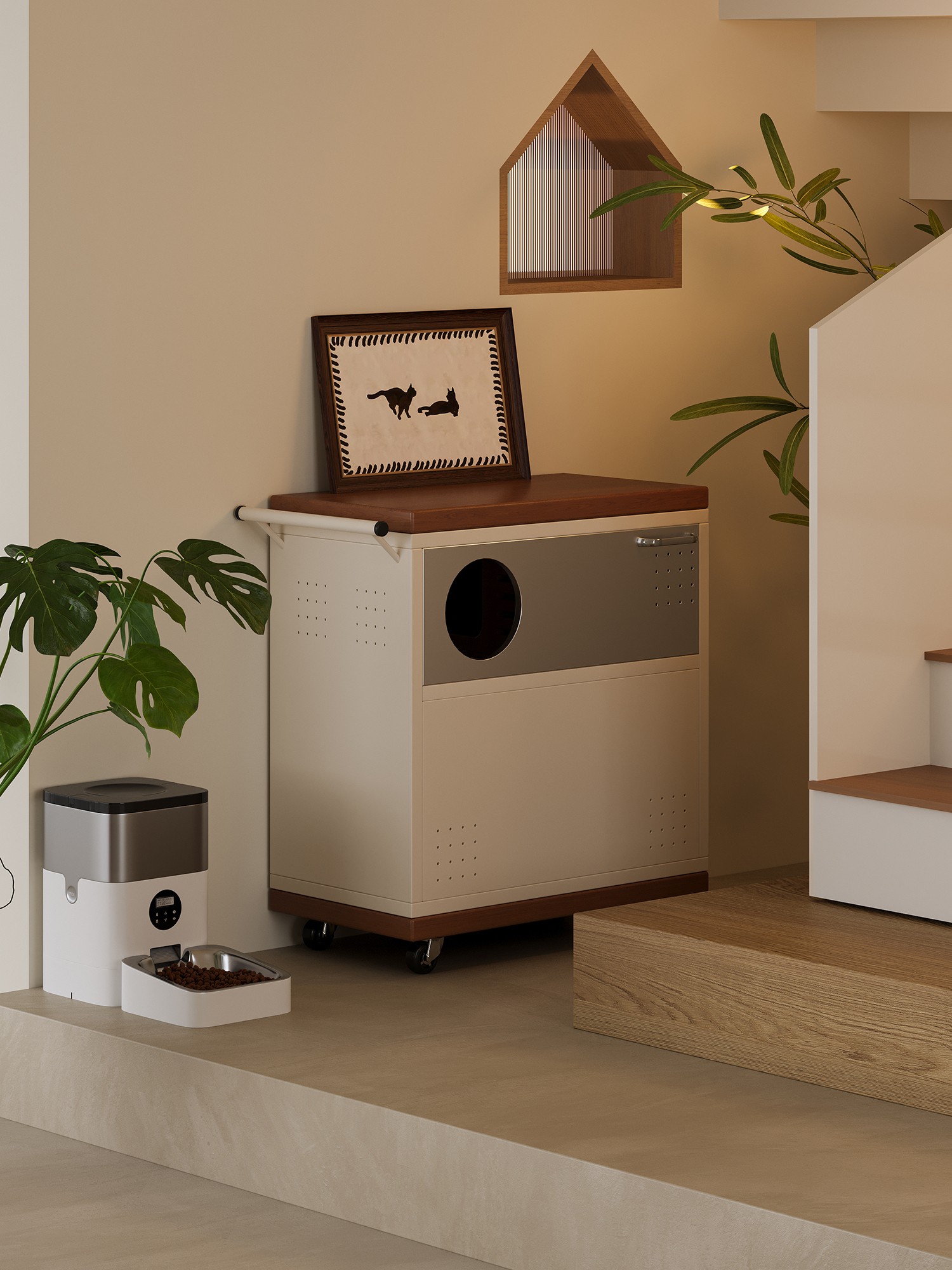 Closer product view of the ventilated mobile pet care cabinet