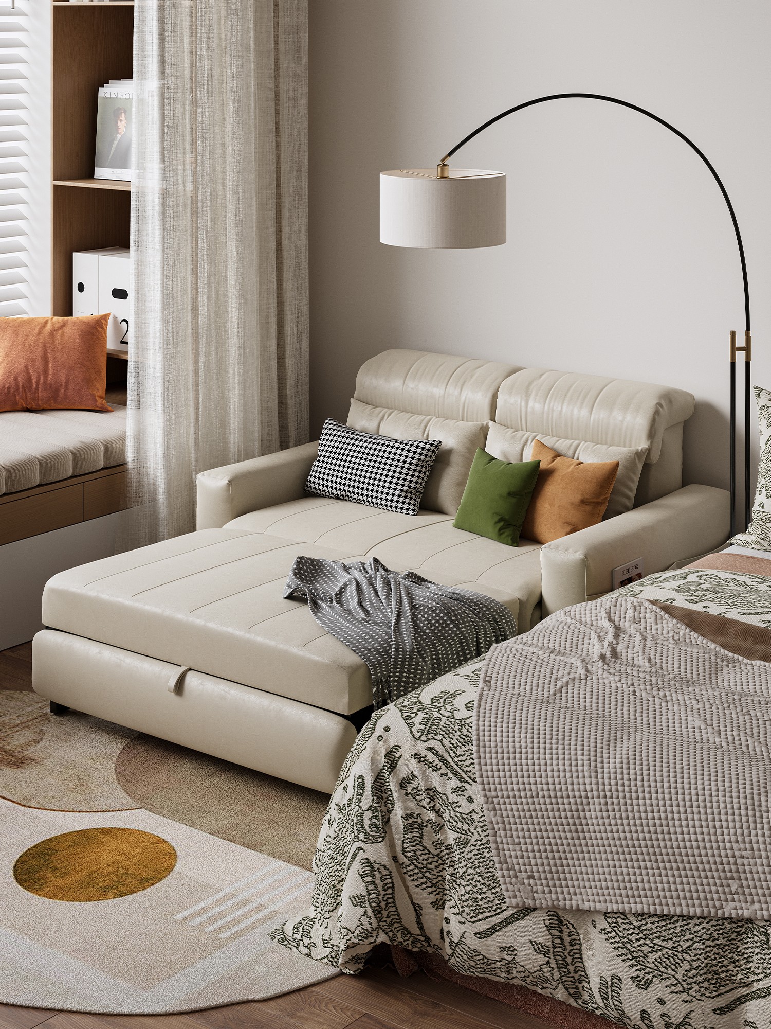 Cream colour variant of the loveseat in upright mode