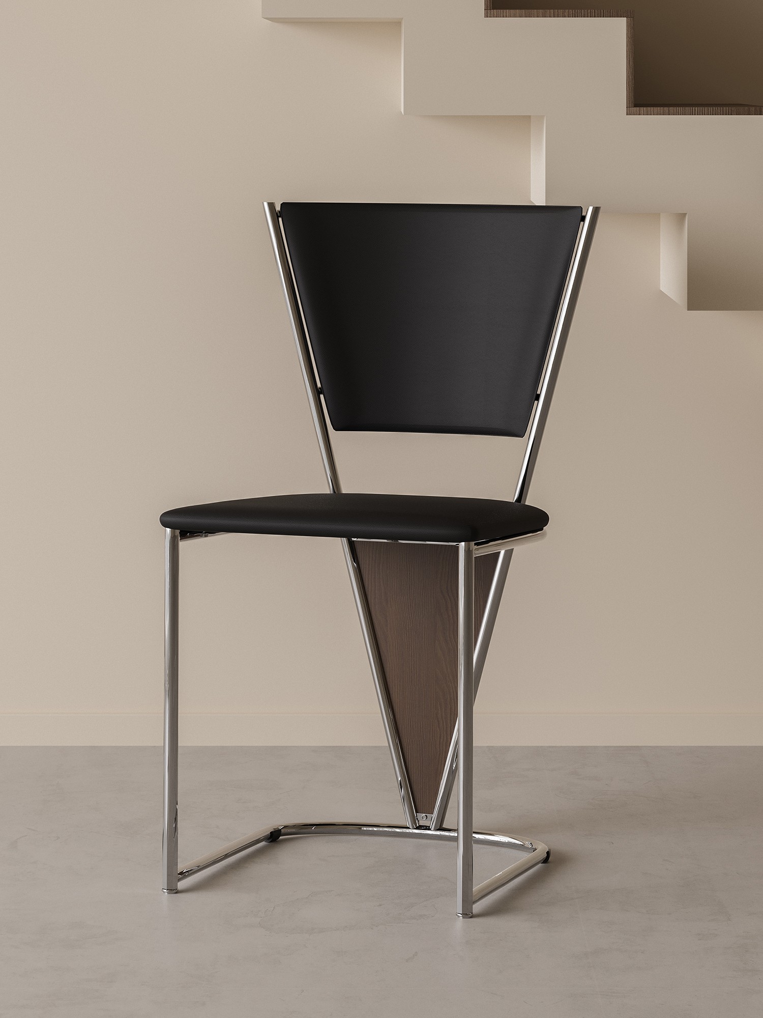 Material and form study of the polished tubular-frame black dining chair