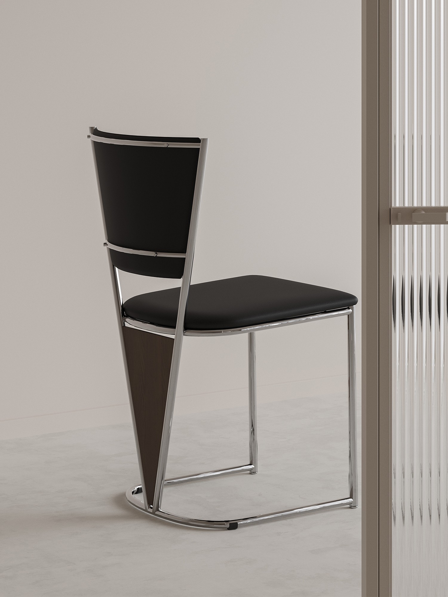 Final lifestyle view of the polished tubular-frame black dining chair