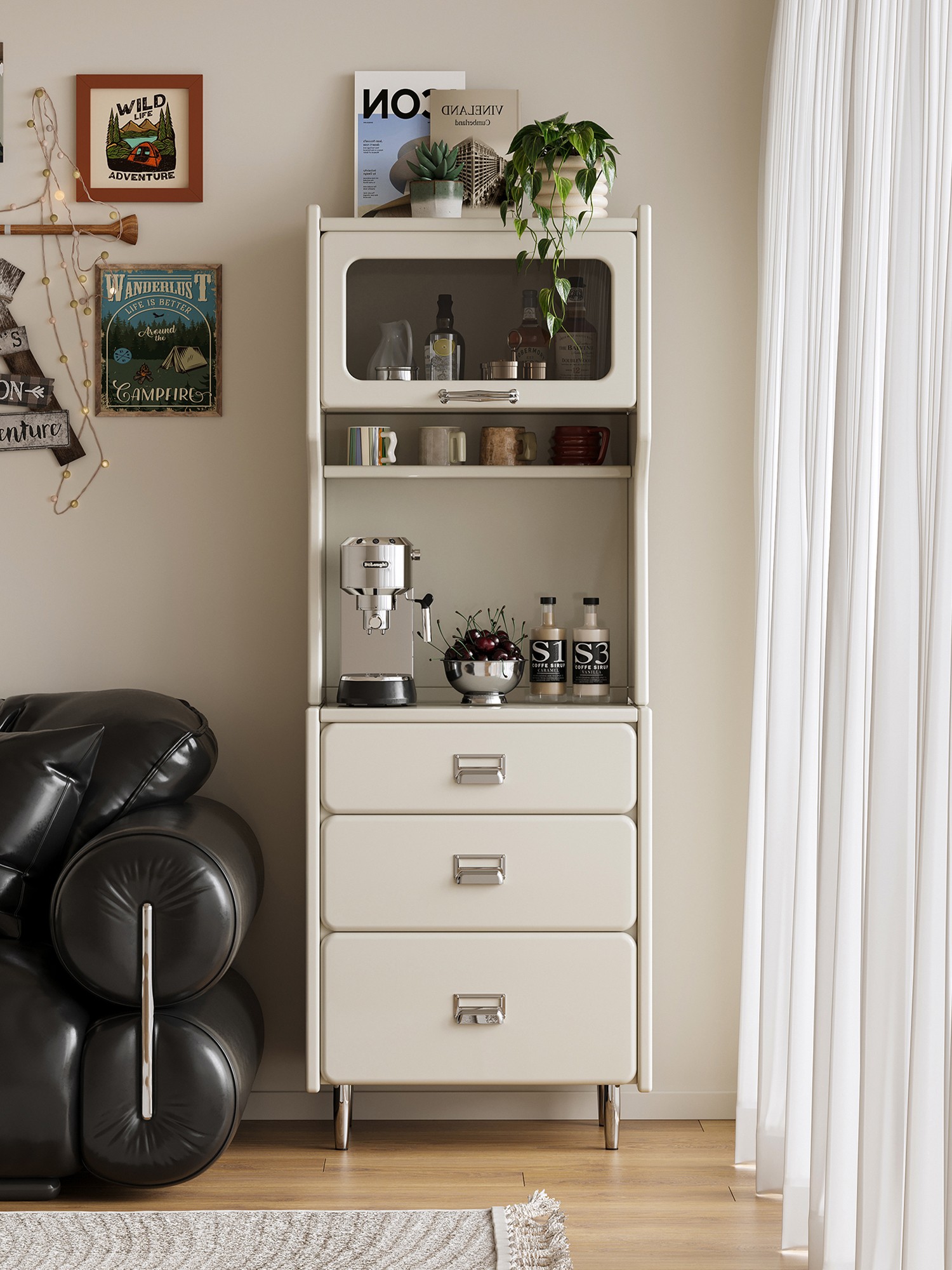Closer product view of the tall vertical beverage station cabinet